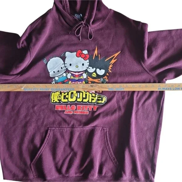 Hello Kitty My Hero Academia Hoodie 2XL Sanrio Anime Burgundy Otaku Streetwear - Picture 13 of 14